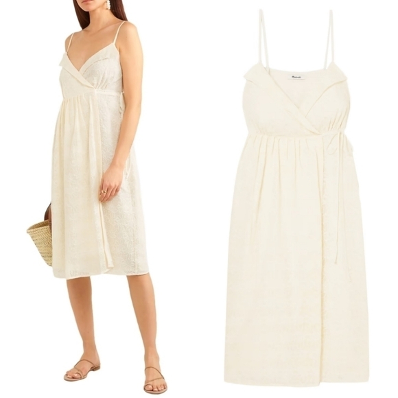 New Madewell Embroidered Pleated Voile Wrap Ivory Midi Dress NWT XL/10 US - Picture 8 of 17